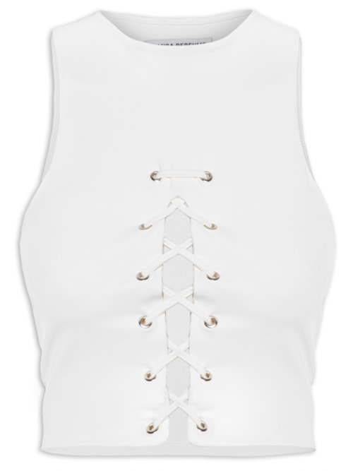 Blusa Feminina Sem Mangas Com Amarração - Off White Blusa Feminina Sem Mangas Com Amarração - Off White