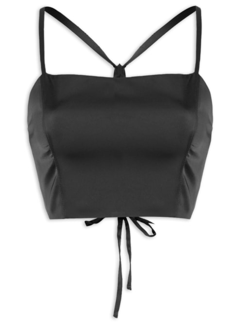 Top Cropped Cetim Fluid - Preto