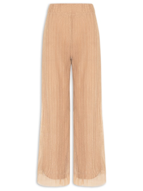 Calça Feminina Pantalona Tule Plissado - Bege
