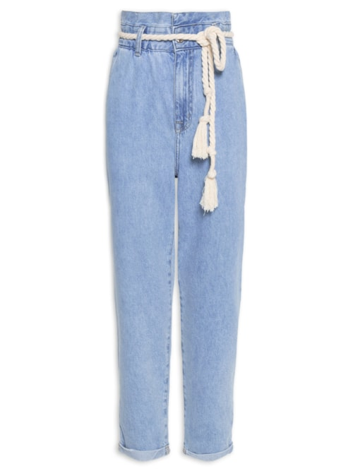 Calça Jeans Slouchy Com Cordão - Azul