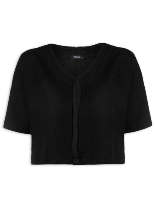 Blusa Manga Curta Texturizada - Preto Blusa Manga Curta Texturizada - Preto