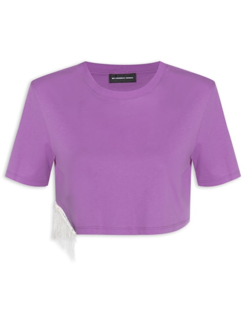 Camiseta Feminina Cropped Com Strass - Roxo