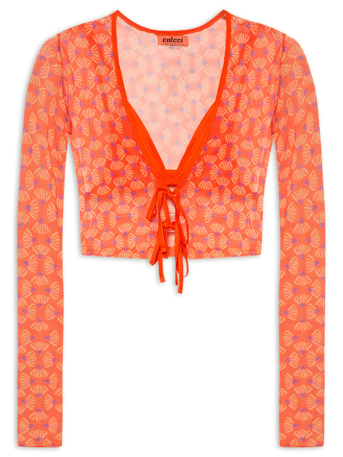 Blusa Feminina Tule Estampado - Laranja Blusa Feminina Tule Estampado - Laranja
