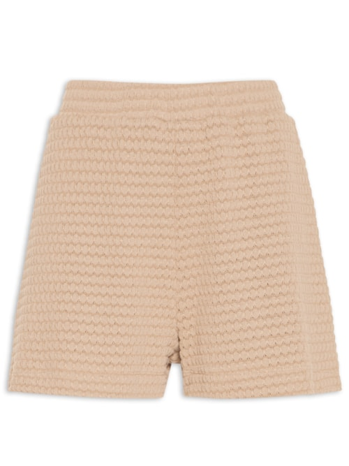 Short Feminino Malha Textura Crochê - Bege