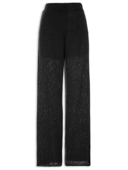 Calça Feminina Tricot Wide Leg Cintura Alta - Preto