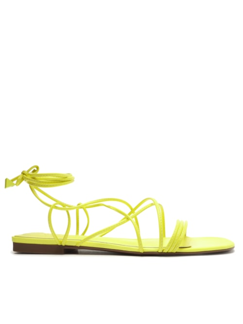 Sandália Rasteira Amarração Couro - Amarelo Sandália Rasteira Amarração Couro - Amarelo