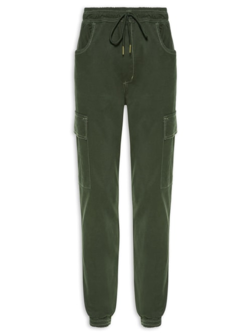 Calça Masculina Cargo Sarja Com Costura Contrastante - Verde