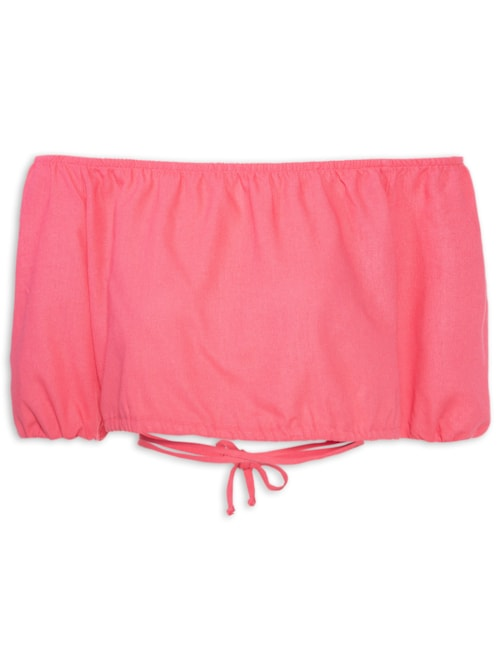 Blusa Feminina Linho Ombro À Ombro Com Amarração - Rosa Blusa Feminina Linho Ombro À Ombro Com Amarração - Rosa