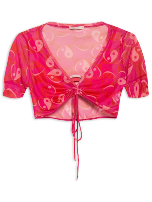 Blusa Franzida Tule Estampa Yang - Rosa Blusa Franzida Tule Estampa Yang - Rosa