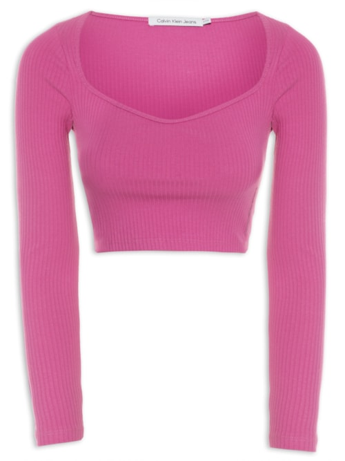 Blusa Feminina Manga Longa Ribana Decote Coração - Rosa