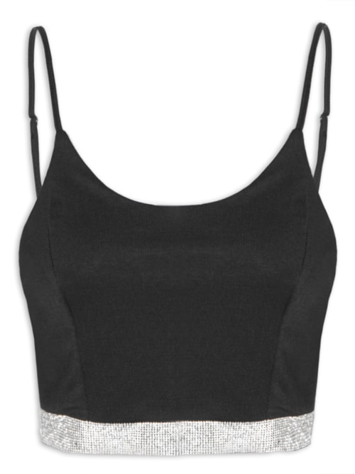 Blusa Feminina Cropped Strass - Preto Blusa Feminina Cropped Strass - Preto