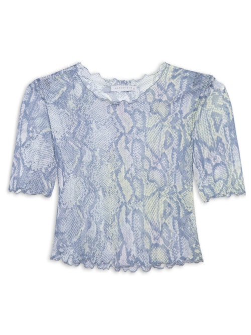 Blusa Cropped Manga Curta Tule - Azul Blusa Cropped Manga Curta Tule - Azul