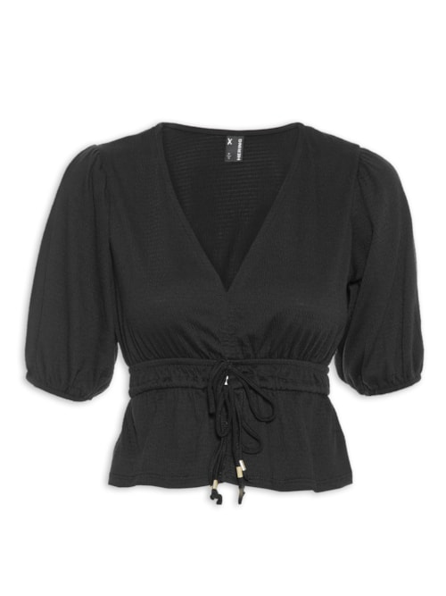Blusa Feminina Cropped V - Preto