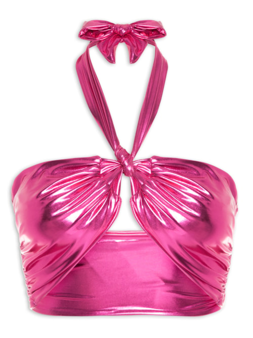 Top Carnaval Amarração Malha Metálica - Rosa Top Carnaval Amarração Malha Metálica - Rosa