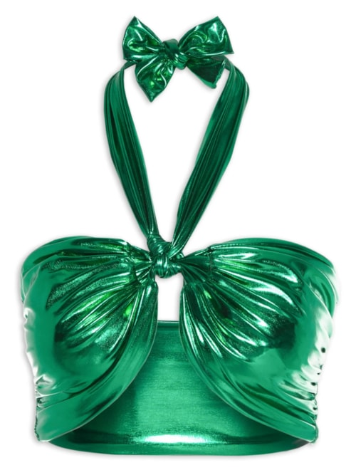 Top Carnaval Amarração Malha Metálica - Verde Top Carnaval Amarração Malha Metálica - Verde