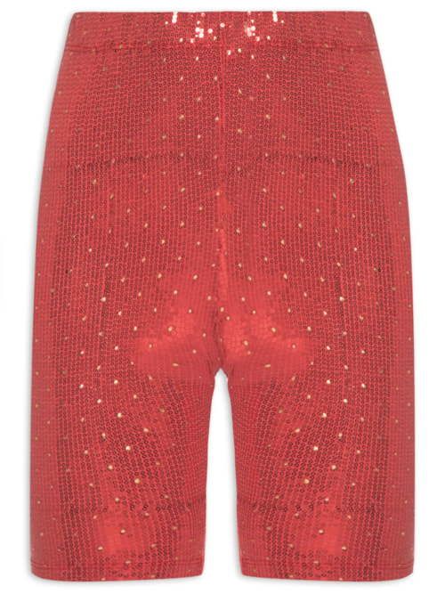 Short Biker Paetê Carnaval - Vermelho