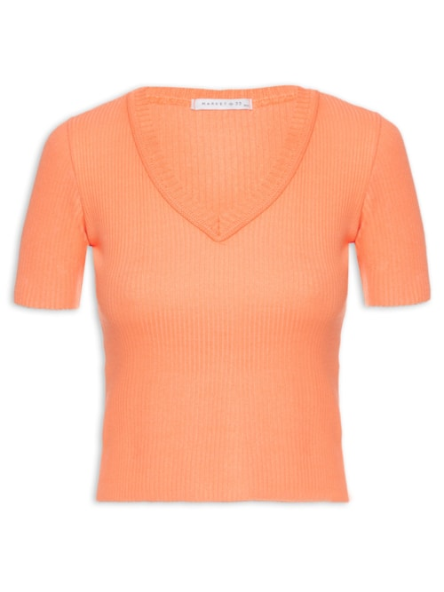 Blusa Tricot Manga Curta - Laranja Blusa Tricot Manga Curta - Laranja