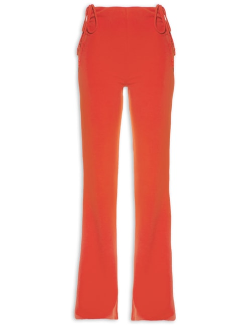 Calça Feminina Malha Com Amarração Lateral - Laranja