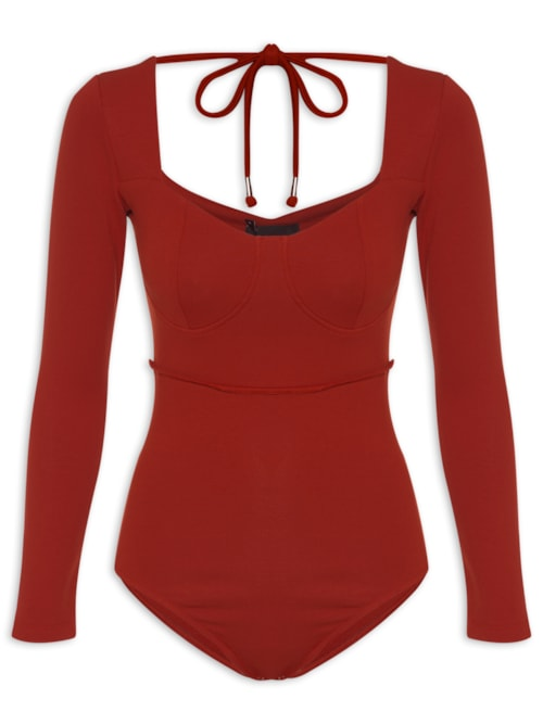 Body Feminino Em Decote Princesa Em Malha - Vermelho Body Feminino Em Decote Princesa Em Malha - Vermelho