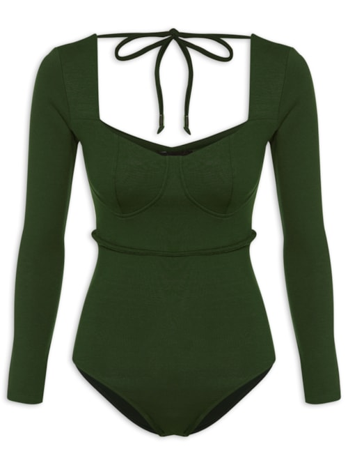 Body Feminino Em Decote Princesa Em Malha - Verde Body Feminino Em Decote Princesa Em Malha - Verde