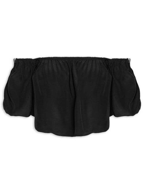 Blusa Feminina Manga Fofa Em Seda Pura - Preto Blusa Feminina Manga Fofa Em Seda Pura - Preto