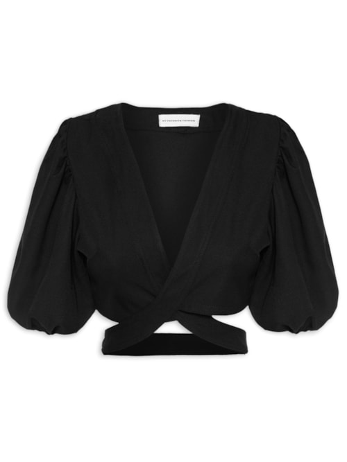 Blusa Feminina Cropped Com Amarração - Preto