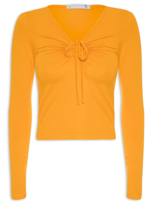 Blusa Feminina Manga Longa Em Malha Franzido - Amarelo Blusa Feminina Manga Longa Em Malha Franzido - Amarelo