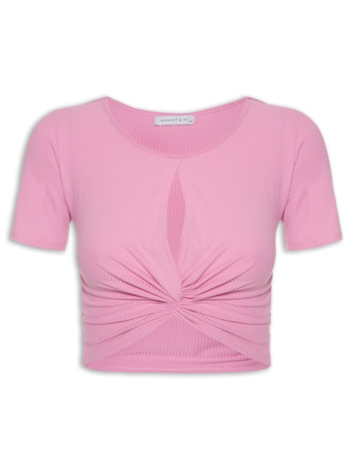 Blusa Cropped Malha Canelada Nó - Rosa Blusa Cropped Malha Canelada Nó - Rosa