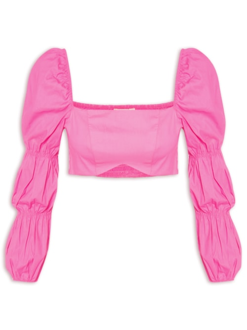 Blusa Feminina Cropped Manga Bufante - Rosa