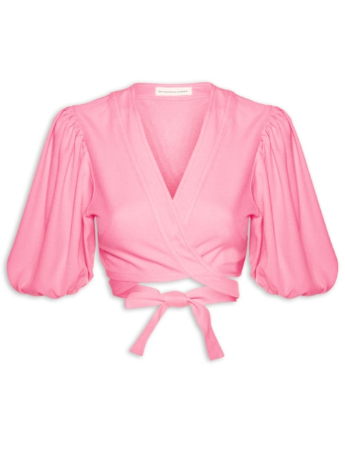 Blusa Feminina Cropped Com Amarração - Rosa Blusa Feminina Cropped Com Amarração - Rosa