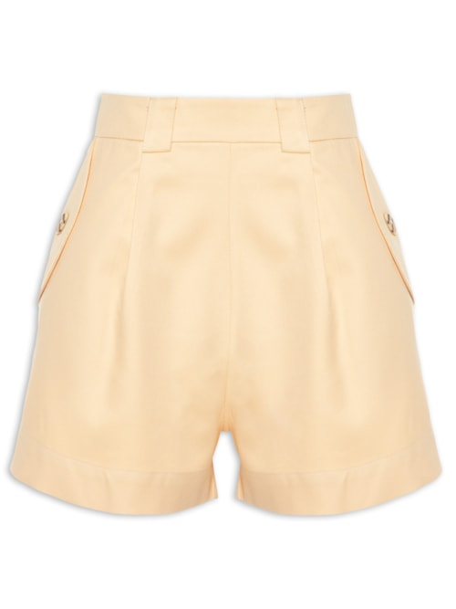 Short Feminino Curto Bolsos Com Lapela - Amarelo