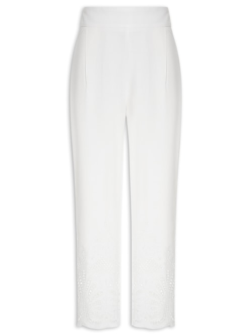 Calça Feminina Barrado Bordado - Branco