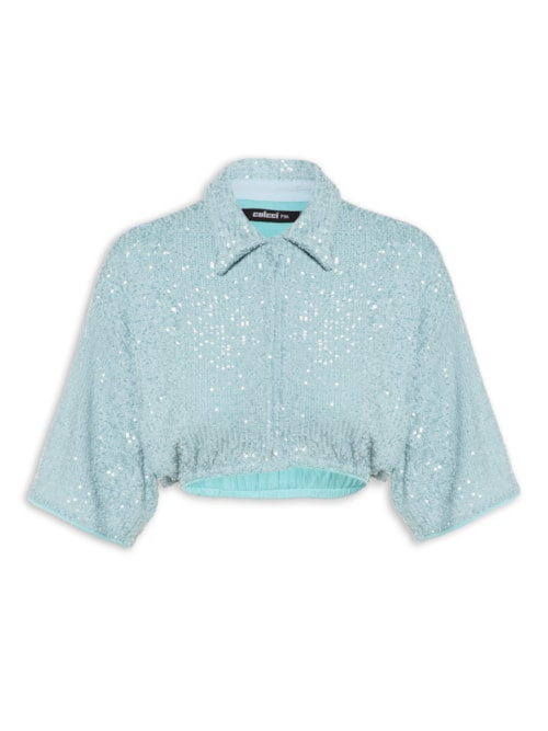 Camisa Feminina Paetê - Azul