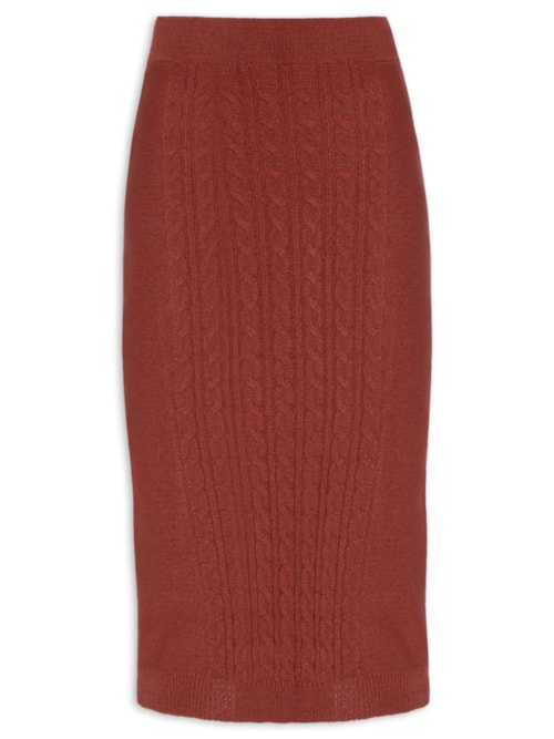Saia Feminina Tricot Midi Texturizada - Vermelho Saia Feminina Tricot Midi Texturizada - Vermelho