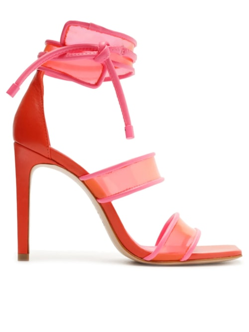 Sandália Feminina Salto Alto Thalia Vinil Amarração - Vermelho