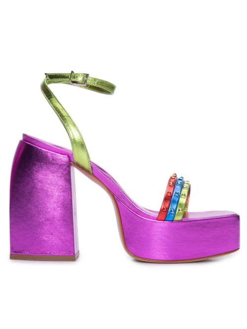 Sandália Feminina Meia Pata Couro Metalizado - Roxo Sandália Feminina Meia Pata Couro Metalizado - Roxo