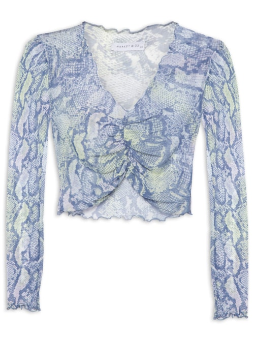 Blusa Cropped Manga Longa Tule - Azul Blusa Cropped Manga Longa Tule - Azul