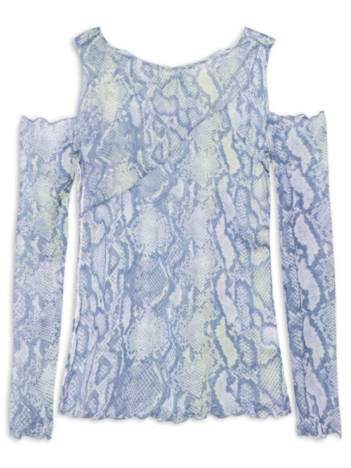 Blusa Manga Longa Tule Com Recortes - Azul Blusa Manga Longa Tule Com Recortes - Azul