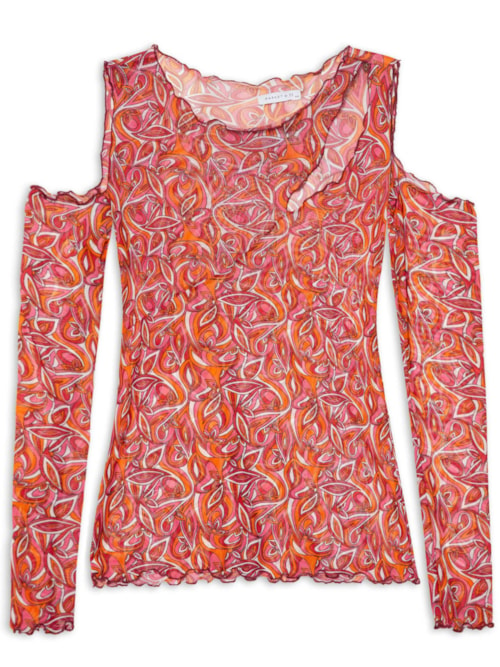 Blusa Manga Longa Tule Com Recortes - Rosa Blusa Manga Longa Tule Com Recortes - Rosa
