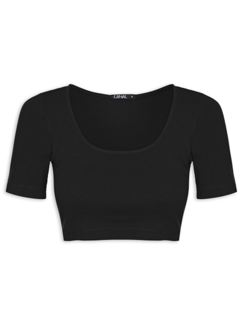 Blusa Feminina Cropped Ribana - Preto