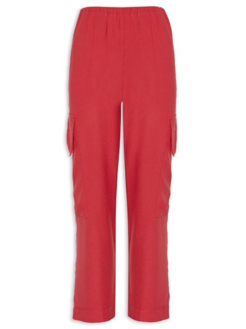 Calça Feminina Cargo Cós Elástico - Vermelho