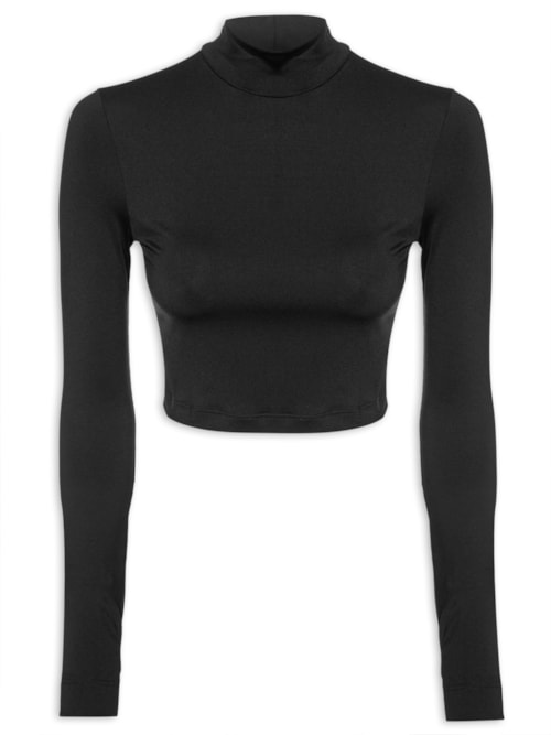 Blusa Feminina Manga Longa Gola Alta Dedeira Liso - Preto Blusa Feminina Manga Longa Gola Alta Dedeira Liso - Preto