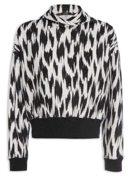 Blusa Feminina Moletom Estampado Capuz - Preto
