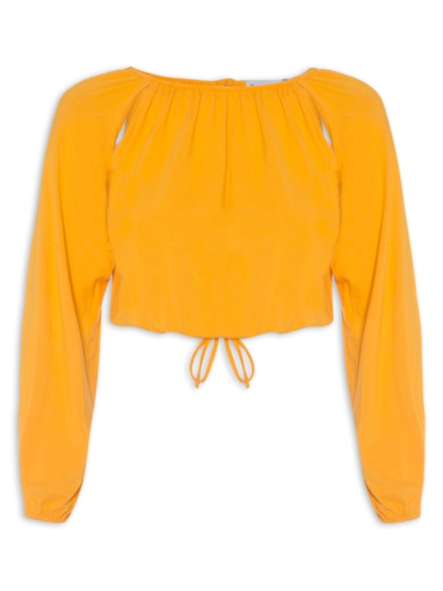 Blusa Feminina De Malha Com Manga Longa Abertura - Amarelo Blusa Feminina De Malha Com Manga Longa Abertura - Amarelo