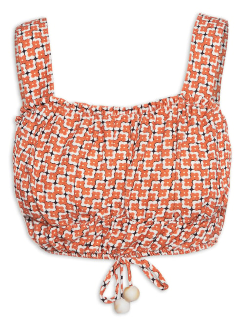 Top Cropped Alças Largas Estampa Floral - Laranja