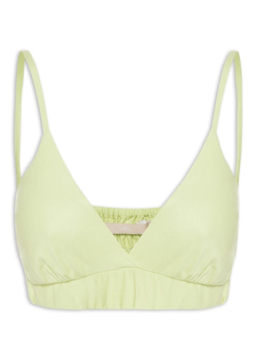 Top Cropped Linho Decote V - Verde