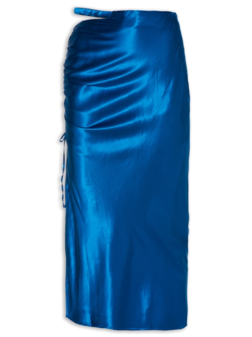 Saia Midi Reta Com Franzidos - Azul