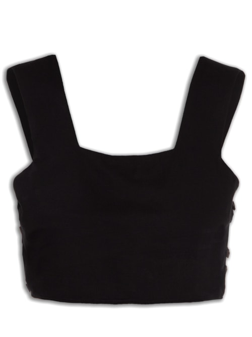 Blusa Decote Quadrado Lateral Com Botões - Preto Blusa Decote Quadrado Lateral Com Botões - Preto