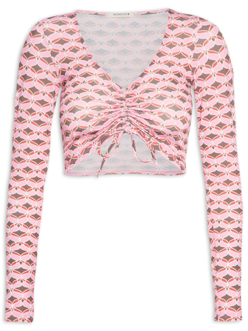 Blusa Cropped Manga Longa Com Ajuste - Rosa Blusa Cropped Manga Longa Com Ajuste - Rosa