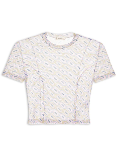 Blusa Cropped De Tule Estampado - Lilás